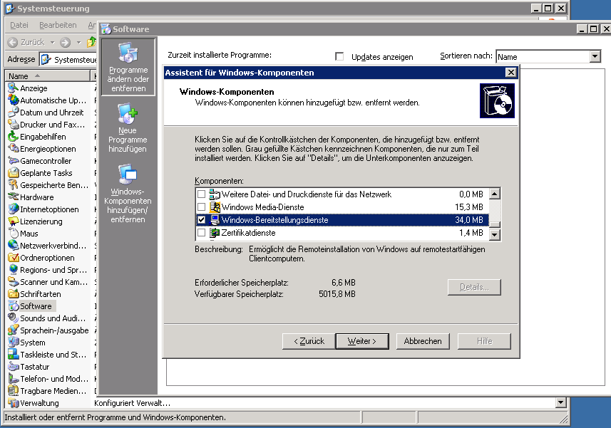 Unter SP2 von Windows Server 2003 heißt das jetzt Windows-Bereitstellungsdienste...